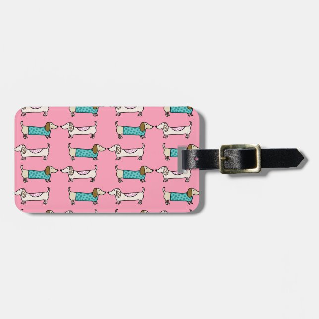 Dachshunds in pink love luggage tag (Front Horizontal)