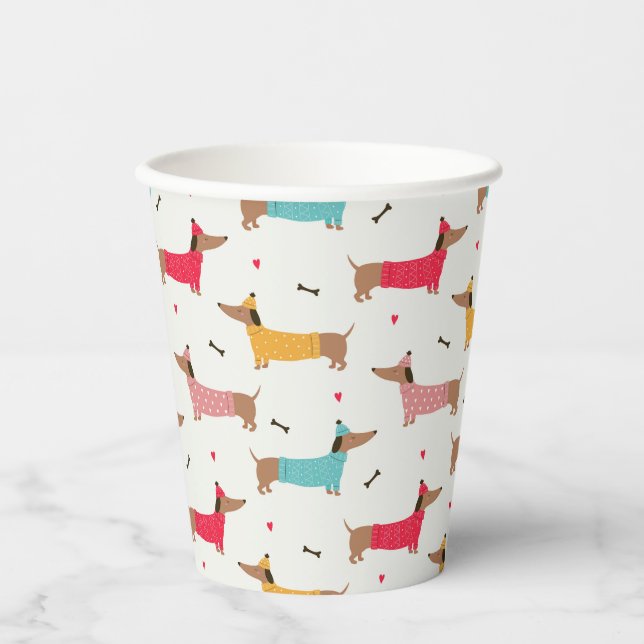 Dachshunds in Sweaters Holiday Pattern Paper Cups (Front)