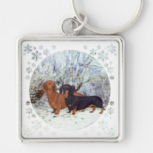 Dachshunds in the Snow Key Ring