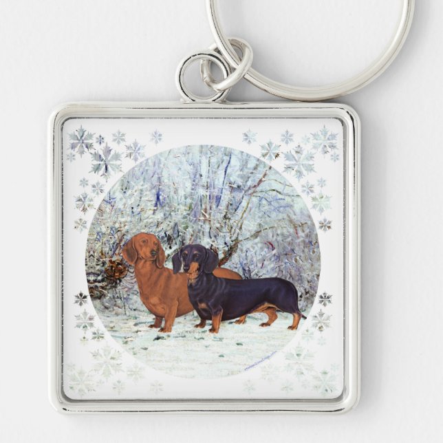 Dachshunds in the Snow Key Ring (Front)