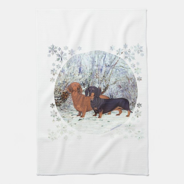 Dachshunds in the Snow Tea Towel (Vertical)