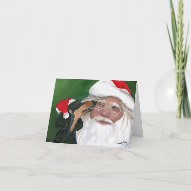 Dachshund's Kiss for Santa Dog Art Note Card (Front)