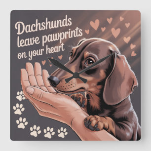 Dachshunds Leave Pawprints On Your Heart Square Wall Clock