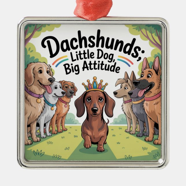 Dachshunds Little Dog, Big Attitude Metal Tree Decoration (Front)