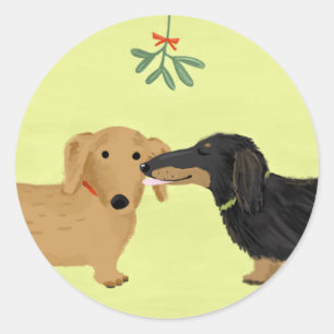 Dachshunds Mistletoe Kiss Christmas Wiener Dogs Classic Round Sticker