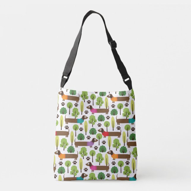 Dachshunds On A Walk In The Park Crossbody Bag (Back)