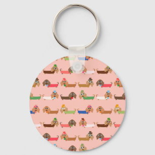 Dachshunds on Pink Key Ring