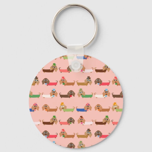 Dachshunds on Pink Key Ring (Front)