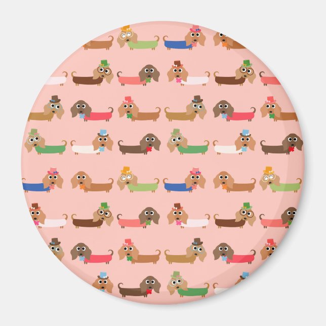 Dachshunds on Pink Magnet (Front)