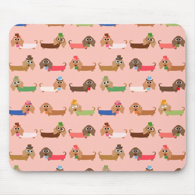 Dachshunds on Pink Mouse Mat (Front)