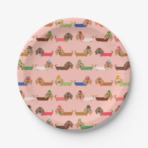 Dachshunds on Pink Paper Plate