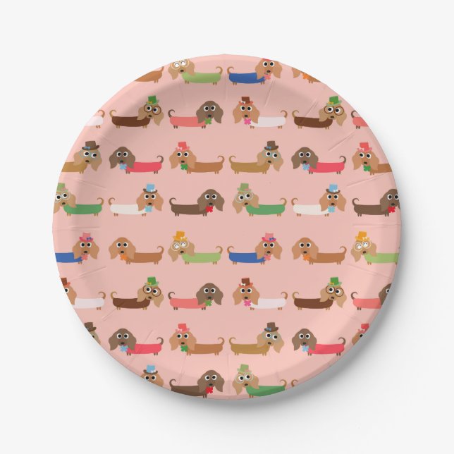 Dachshunds on Pink Paper Plate (Front)