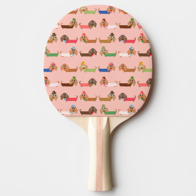 Dachshunds on Pink Ping Pong Paddle (Front)