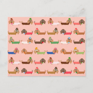 Dachshunds on Pink Postcard