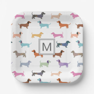 Dachshunds Pattern Colorful Party Monogrammed Paper Plate