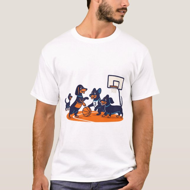 Dachshunds playing Basket Ball T-Shirt (Front)