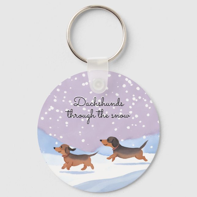 Dachshunds Snow Doxie Christmas Sausage Dogs Cute Key Ring (Front)
