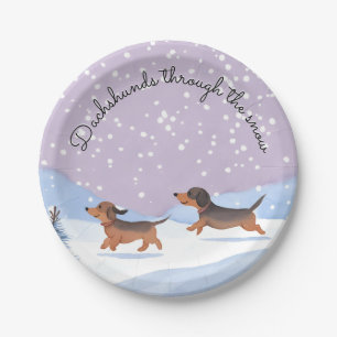Dachshunds Snow Doxie Christmas Sausage Dogs Party Paper Plate