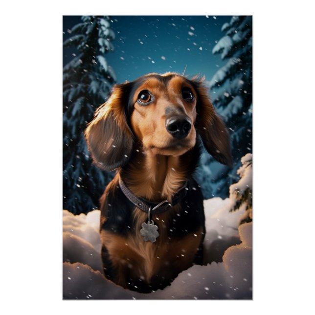 Dachshund's Snowy Adventure Poster (Front)