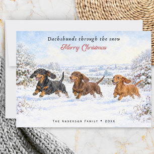 Dachshunds Through Snow Cute Funny Dogs Christmas Holiday Card