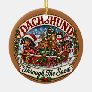 Dachshunds Through the Snow Festive Christmas Ceramic Tree Decoration