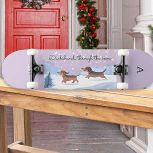 Dachshunds Through The Snow Monogrammed Christmas Skateboard