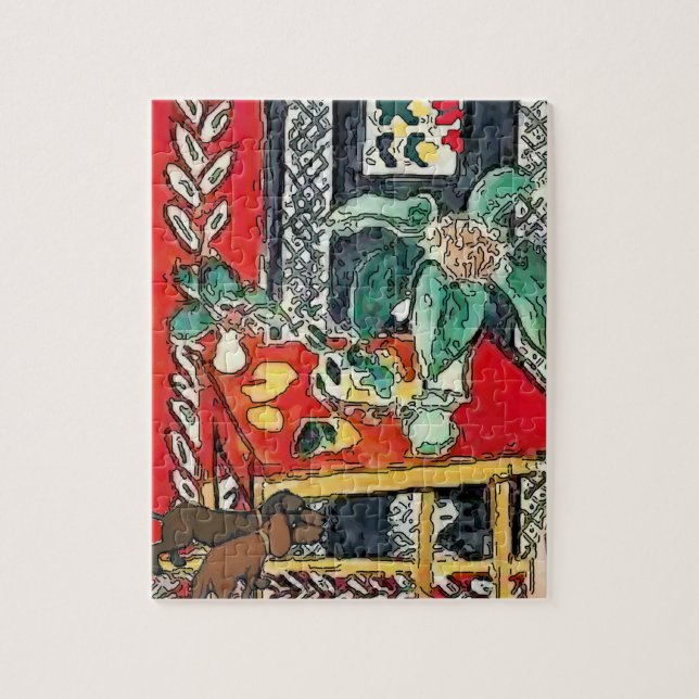 Dachshunds Under Table  Matisse style Jigsaw Puzzle (Vertical)