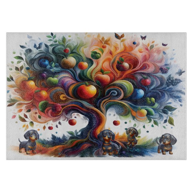 Dachshunds Under the Fruit Tree Cutting Board (Front)