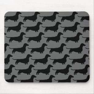 Dachshunds Wiener Dog Silhouettes Grey and Black Mouse Mat