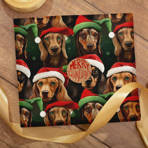 Dachshunds with Christmas Hats seamless pattern Wrapping Paper