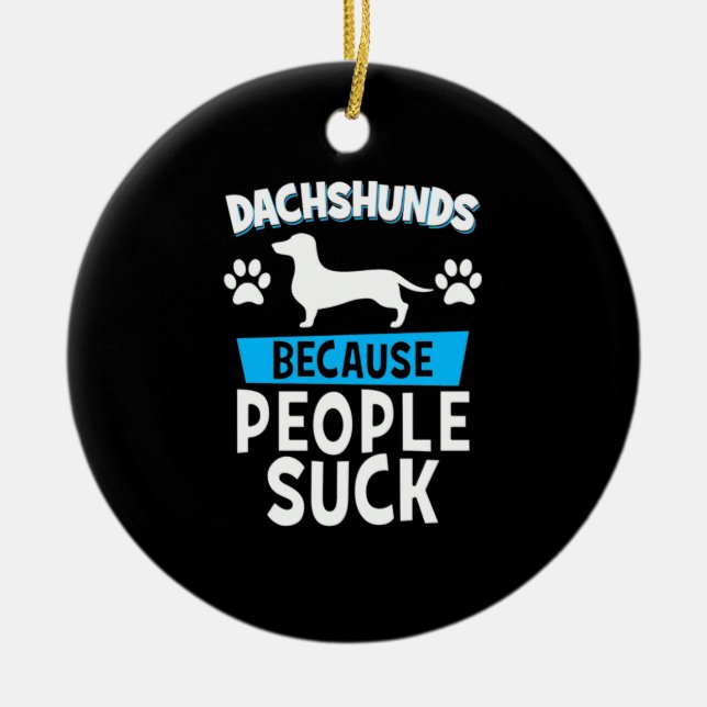 Dachshunds With My Friends Ceramic Tree Decoration (Front)