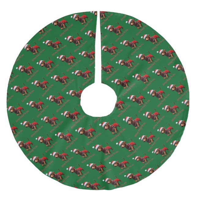Dachsing Through The Snow Dachshund Sausage Dog  Brushed Polyester Tree Skirt (Front)