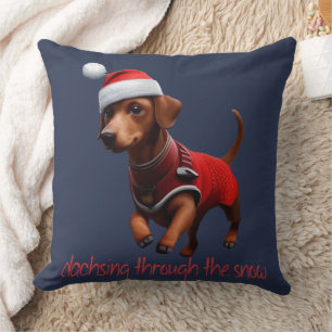 Dachsing Through The Snow Dachshund Sausage Dog  Cushion