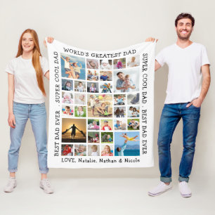 Dad 33 Photo Collage Custom Sayings Personalised Fleece Blanket