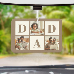 Dad 3 Photo Collage Bold Brown Typography Car Air Freshener