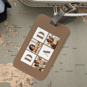 Dad 3 Photo Collage Bold Brown Typography Luggage Tag