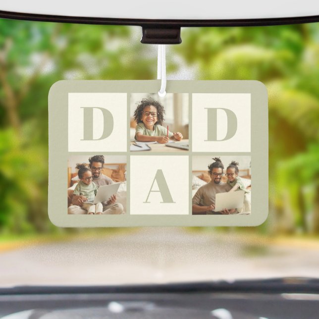 Dad 3 Photo Collage Sage Green Car Air Freshener (Creator Uploaded)