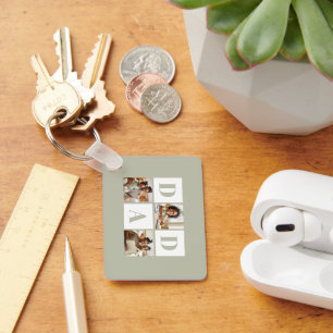 Dad 3 Photo Collage Sage Green Key Ring