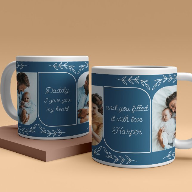 Dad 3 Vertical Photo Loving Words Personalised Large Coffee Mug (Creator Uploaded)