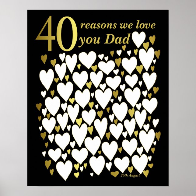 Dad 40th Birthday Poster - 40 Reasons We Love You (Front)