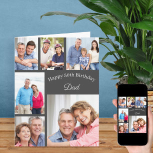 Dad 6 Photo Collage Any Age Big Happy Birthday Card