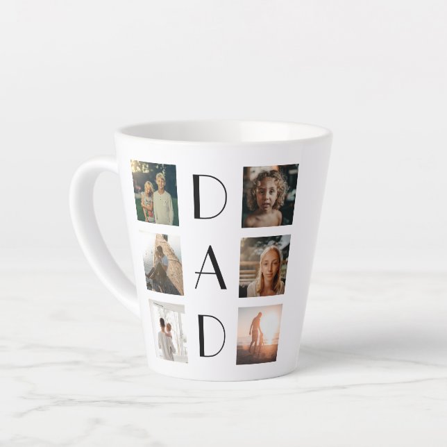 Dad 6 Photo Collage Cute Elegant Father’s Day Latte Mug (Left Angle)
