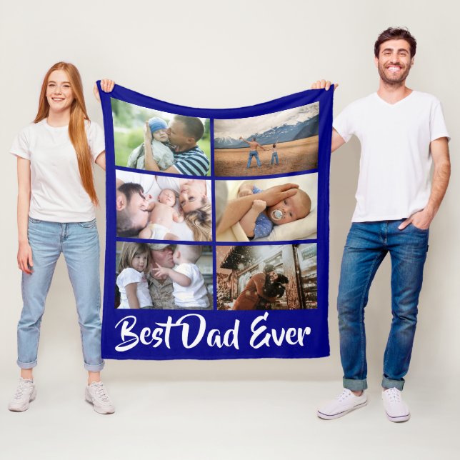Dad 6 photo collage navy blue DIY Fleece Blanket (In Situ)