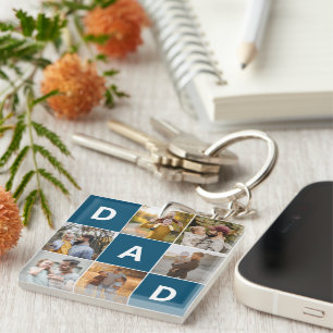 Dad 7 Multiple Photo Grid, Memento Keepsake Gift Key Ring