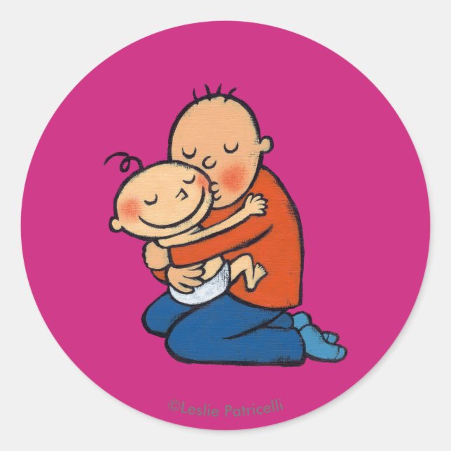 Dad and Baby Hugging Classic Round Sticker (Front)