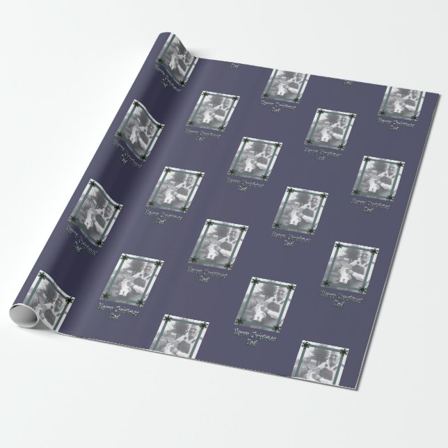 Dad and Child Photo Merry Christmas Dad Purple Wrapping Paper (Unrolled)