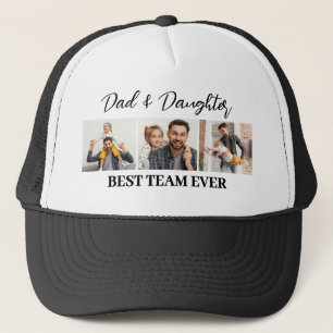Dad and Daughter Best Team Ever Custom 3 Photos Trucker Hat