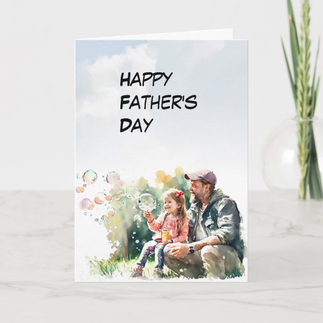 Dad and Daughter create bubbles Father's Day card (Front)