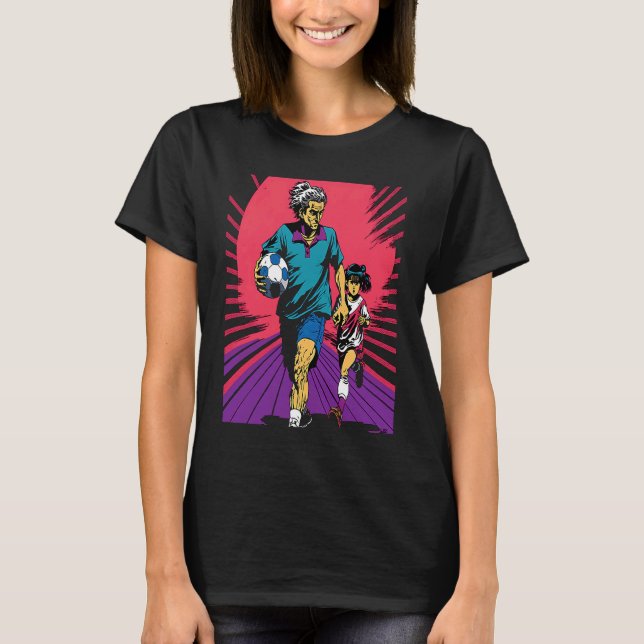 Dad and Daughter Playing Football Retro Pop Footba T-Shirt (Front)