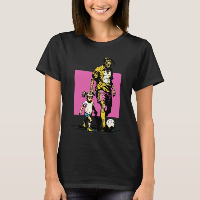 Dad and Daughter Playing Football Retro Pop Footba T-Shirt (Front)